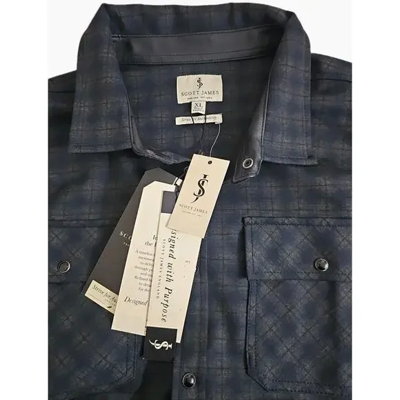 Scott James ~Men's Size XL~ Heavy Shirt Navy/Black Plaid Pearl Snap Button Down.